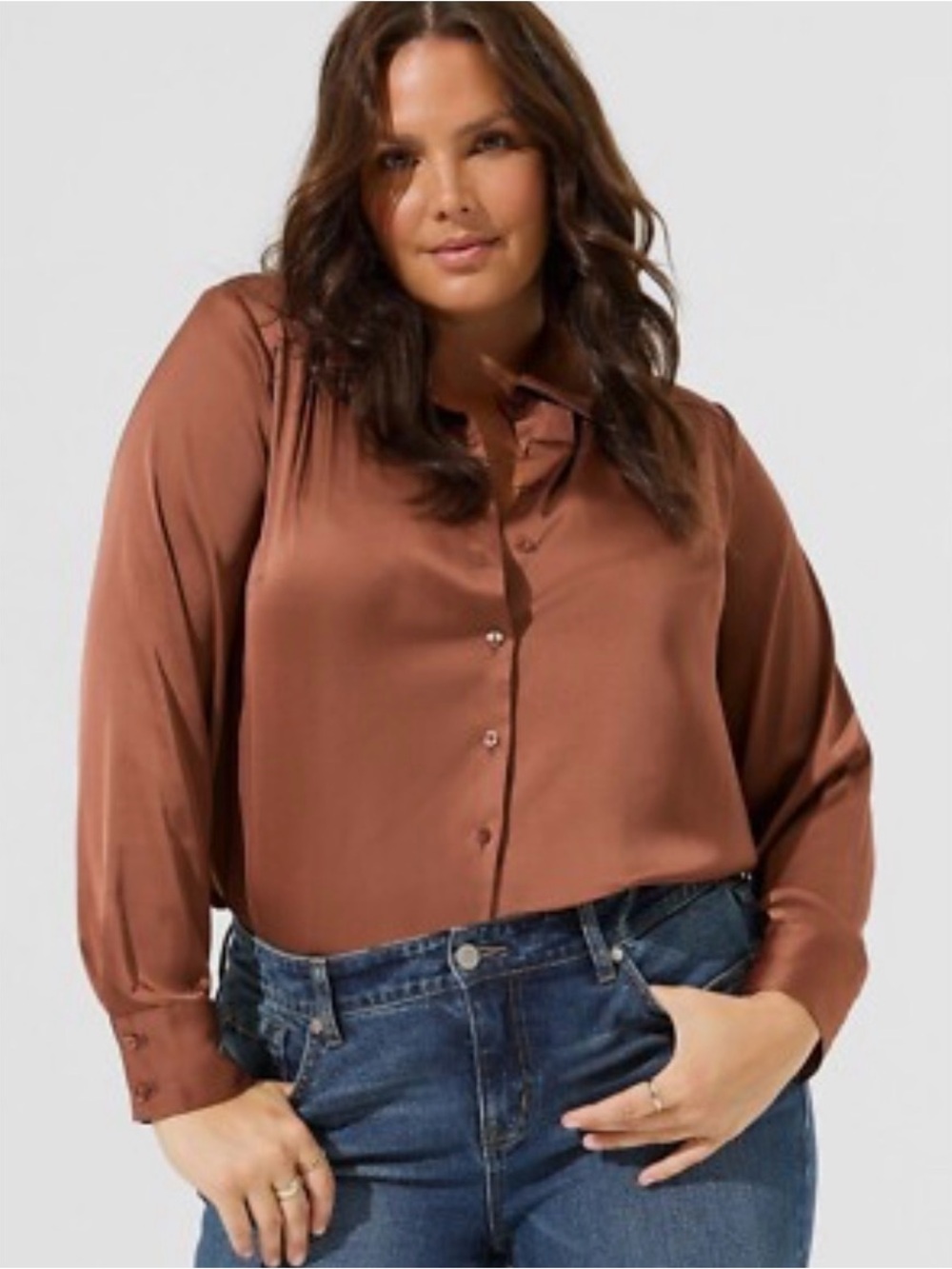 Torrid Satin Button-Front Blouse in Brown